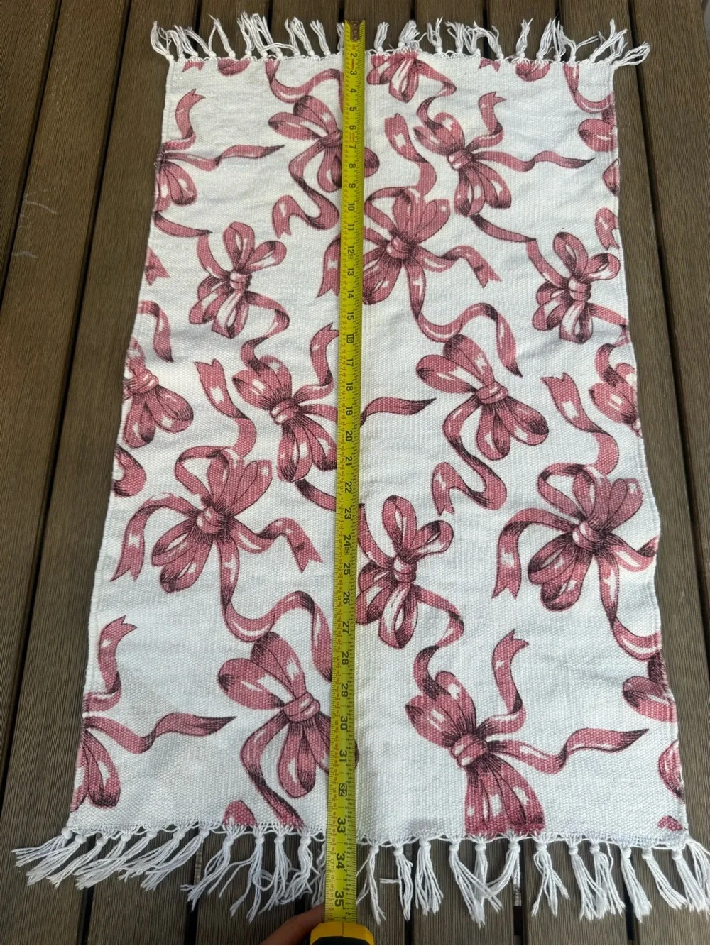 Pink Bow Fringe Accent Rug Runner 21x33 Cottagecore Coquette Bath Kitchen